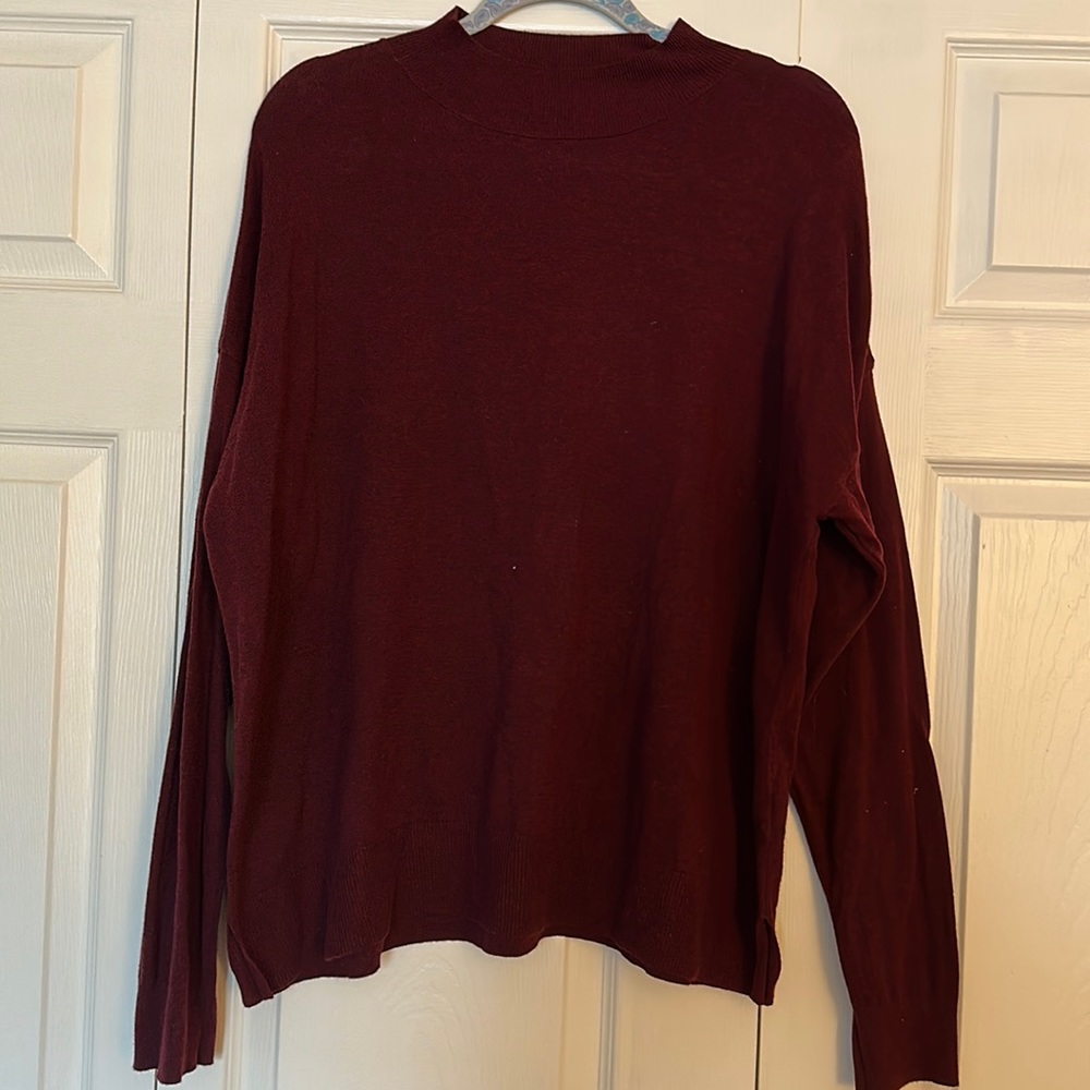 Maroon mock turtleneck with drop shoulder
